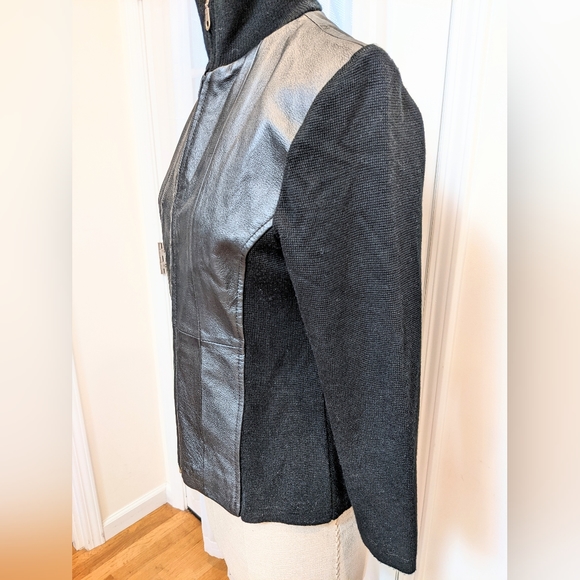 Coldwater Creek black leather Jacket with knit back Petite Small size moto cute - Picture 5 of 7
